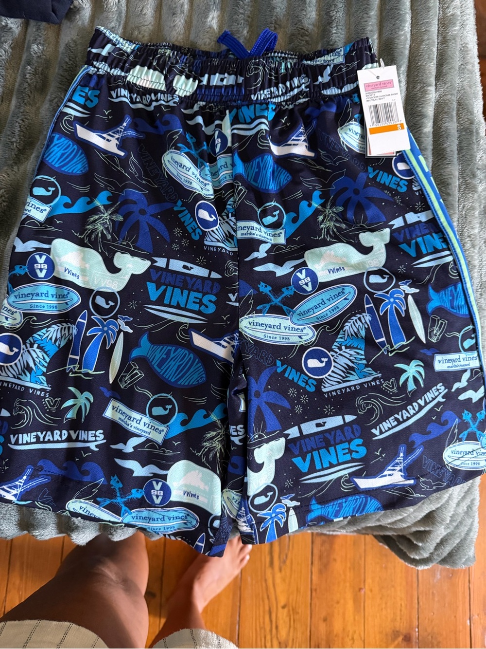 Vineyard Vines Navy, Blue, and White Graphic Swim Shorts